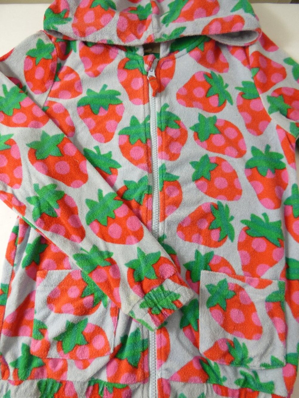 Mini Boden Toweling Strawberry Zip-Up Jacket, Size 10-11 Years